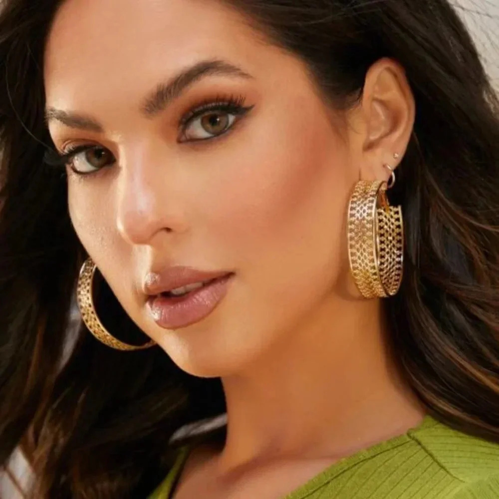 18k Gold Boho Ornate Big Hoop Earrings